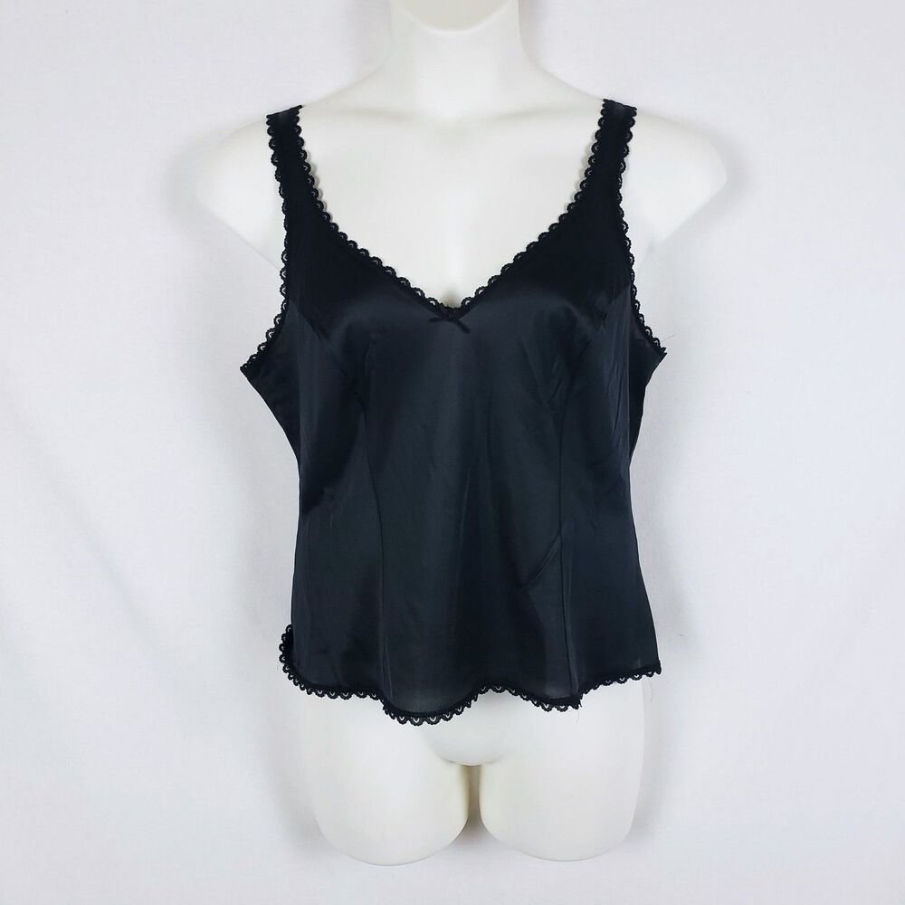 Vintage JCPenney Lace Trim Camisole Womens 38 Dark Coquette Romantic Goth Black
